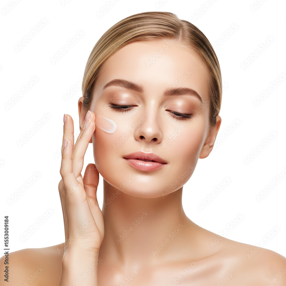 A serene woman with a towel wrapped around her head gently massages foaming cleanser into her skin on Isolated transparent background png. generated with AI A serene woman with a towel wrapped around her head gently massages foaming cleanser into her skin on Isolated transparent background png. generated with AI
