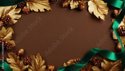 golden leaf frame holiday display card, template
