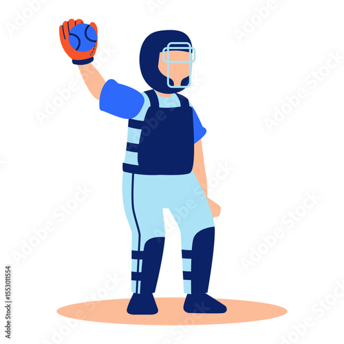 Energetic Baseball Catcher Holding a Softball in a Ready Position on the Field