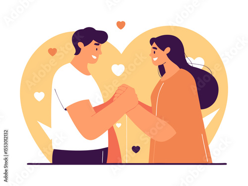 Affectionate Pair Strolling Together: A Heartfelt Vector Illustration of a Romantic Couple Walking Hand-in-Hand, Side by Side, Symbolizing Love, Companionship, and Togetherness