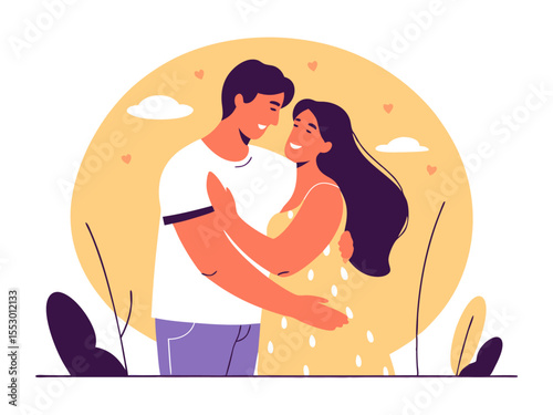 Affectionate Pair Strolling Together: A Heartfelt Vector Illustration of a Romantic Couple Walking Hand-in-Hand, Side by Side, Symbolizing Love, Companionship, and Togetherness