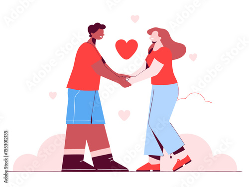 Affectionate Pair Strolling Together: A Heartfelt Vector Illustration of a Romantic Couple Walking Hand-in-Hand, Side by Side, Symbolizing Love, Companionship, and Togetherness