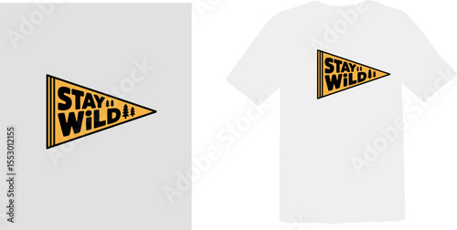 "Stay Wild" Retro Pennant with Pine Trees T-Shirt Design