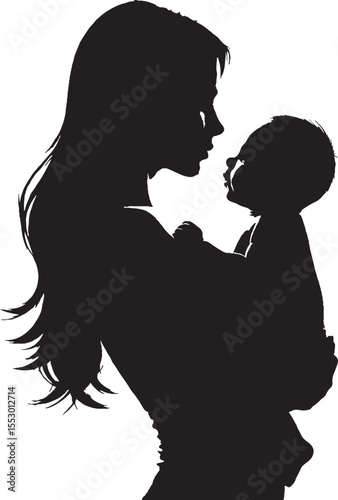 Silhouette of a loving mother holding her baby cherishing a tender moment representing the bond of parenthood and family.