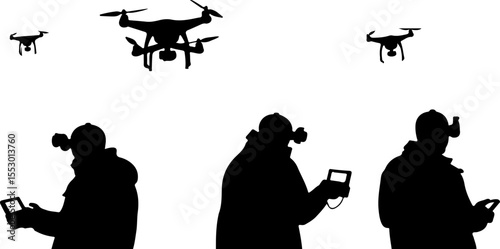 Drone Enthusiasts Man Silhouettes Vector