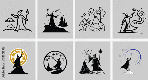 Powerful Wizard Casting Magical Spell Silhouette Illustration