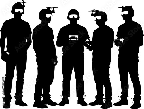 Drone Enthusiasts Man Silhouettes Vector