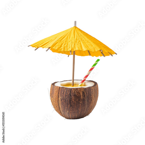 Wallpaper Mural Tropical Coconut Cocktail with Yellow Paper Umbrella and Striped Straw Torontodigital.ca