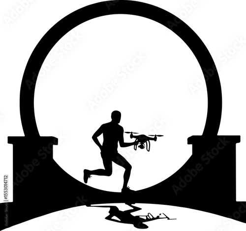 Drone Enthusiasts Man Silhouettes Vector