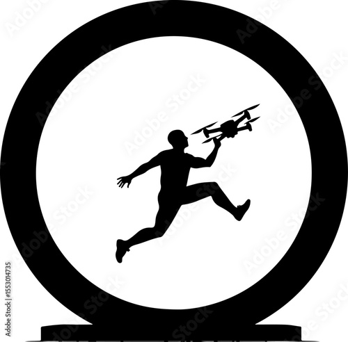 Drone Enthusiasts Man Silhouettes Vector