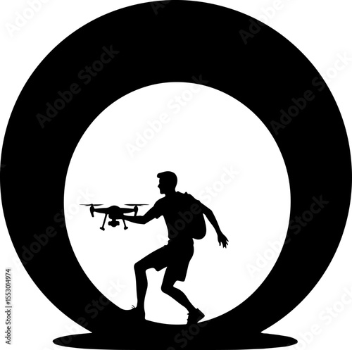 Drone Enthusiasts Man Silhouettes Vector