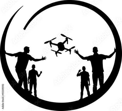 Drone Enthusiasts Man Silhouettes Vector