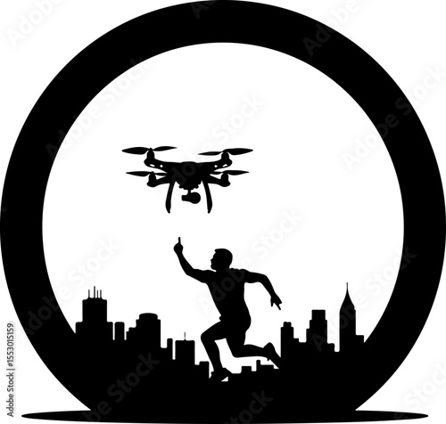 Drone Enthusiasts Man Silhouettes Vector