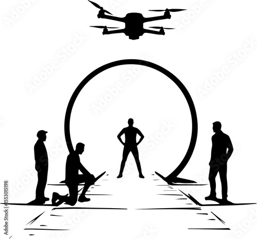 Drone Enthusiasts Man Silhouettes Vector