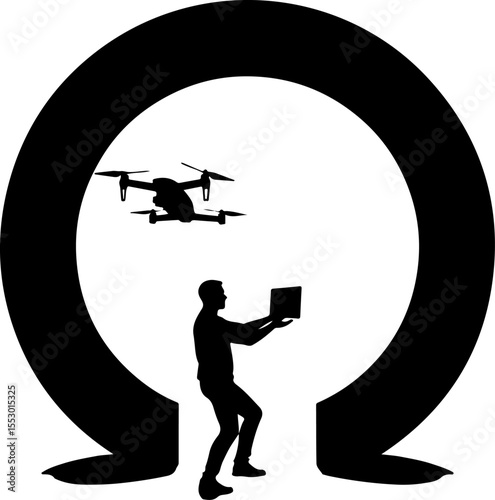 Drone Enthusiasts Man Silhouettes Vector