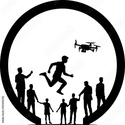 Drone Enthusiasts Man Silhouettes Vector
