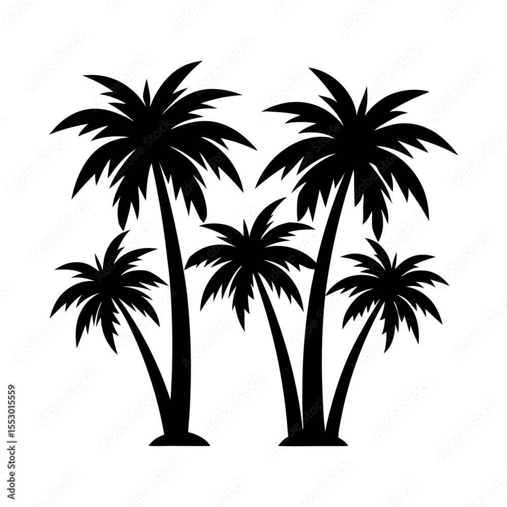 Fototapeta premium black palm trees tropical silhouette set