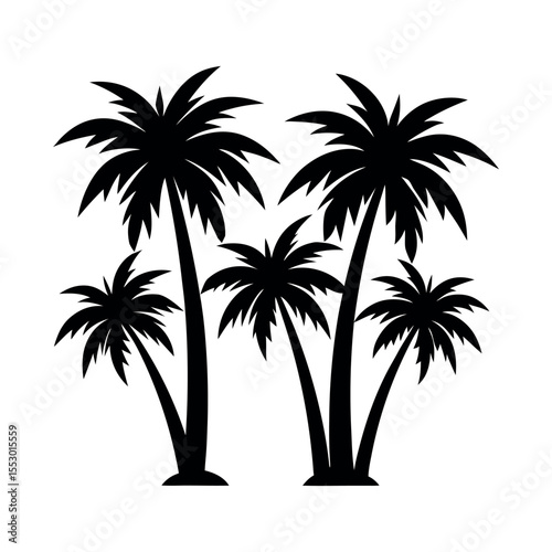 black palm trees tropical silhouette set