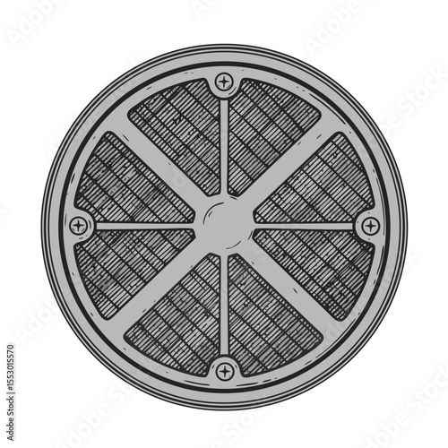 Vector top view icon of round manhole cover on transparent background
