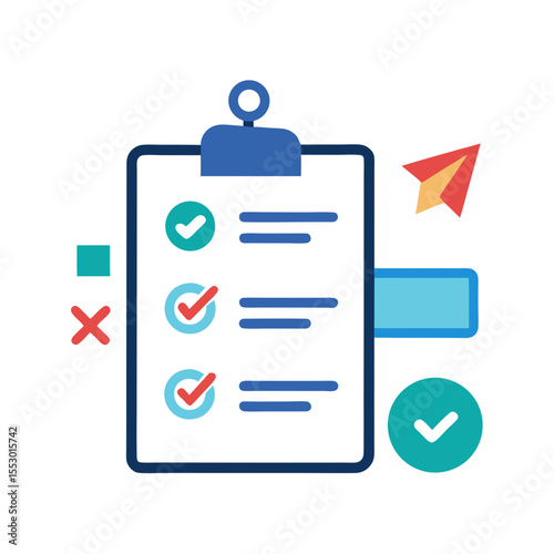 Checklist with completed tasks and a paper airplane indicating progress