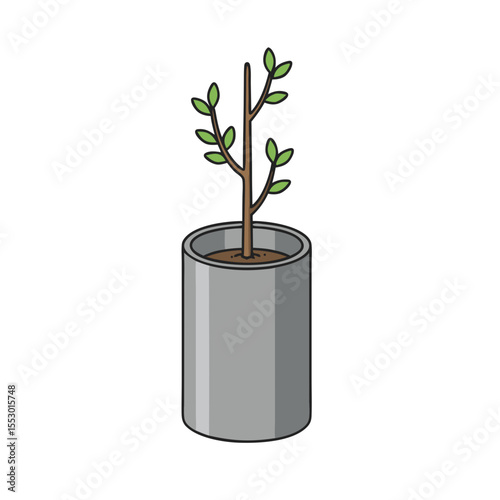 Protective metal tree guard cylinder with small tree, minimal isolated design on transparent background
