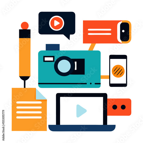Digital content creation tools and media devices with play buttons