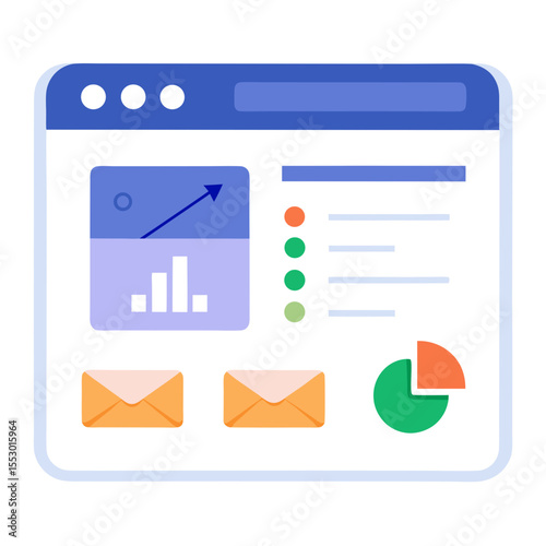 Digital dashboard with graphs and email icons for business analytics