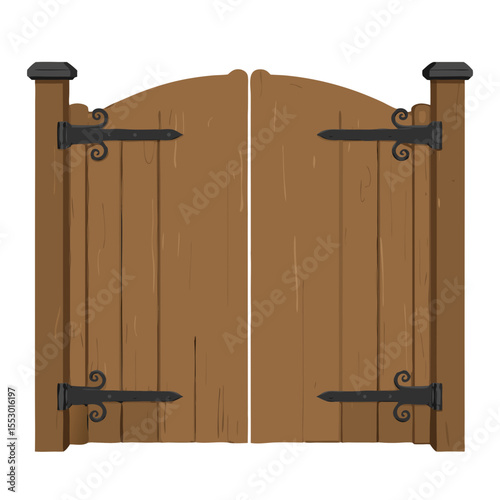 Double wooden gate on transparent background