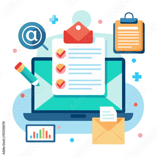 Email marketing campaign concept Newsletter email and messaging Direct selling project in business List of customers who want to send by email modern flat design simple vector illustration isolated