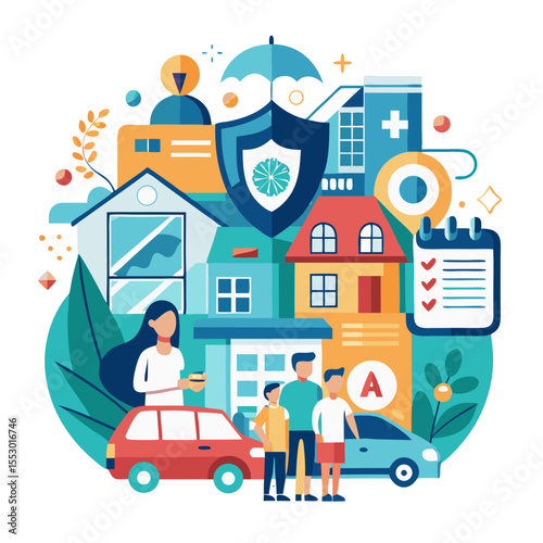 Insurance online concept life family health financial car and real estate for risk management modern flat design simple vector illustration isolated transparent background