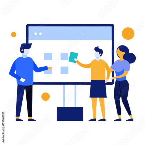 Diverse team collaborates on a digital whiteboard presentation