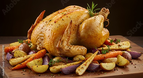 Golden Roasted Chicken with Herb-Roasted Root Vegetables, a Feast for the Senses