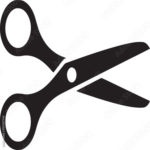 A simple black and white image of a pair of scissors with open blades on a white background space
