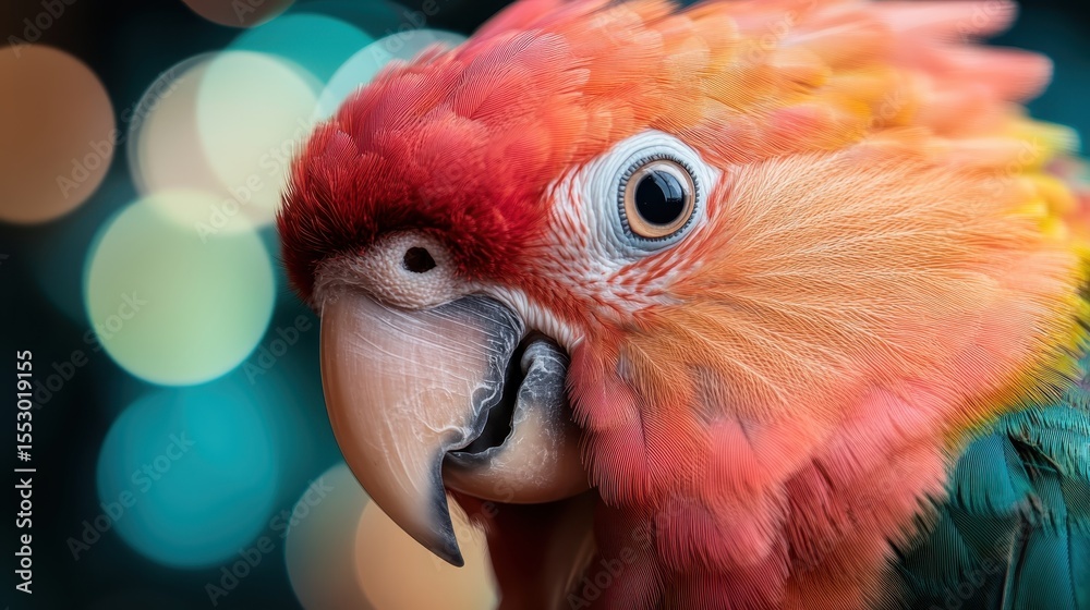 Fototapeta premium A close-up portrait of a vibrant macaw displaying its stunning colors, showcasing the intricate details of its feathers and striking facial features, symbolizing nature’s beauty.
