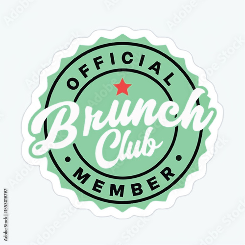 Official Brunch Club Member Badge Sticker – Retro Green Emblem with Red Star