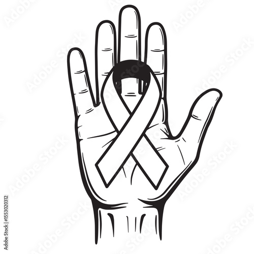 Awareness ribbon held in a hand depicting compassion for cancer and other serious diseases