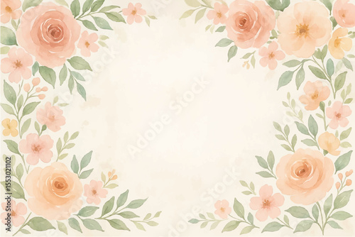 Vintage floral background with romantic pink roses, elegant frame, and decorative hearts for a wedding or Valentine's Day card design