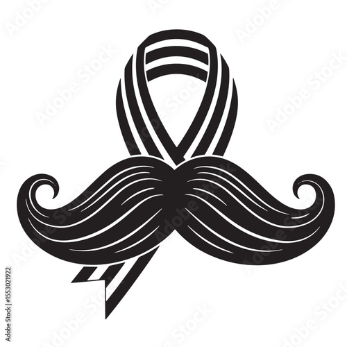 Elegant black mustache ribbon illustration symbolic of awareness and men's health support