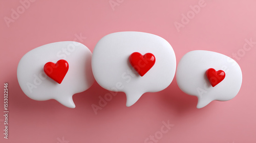 3d speech bubbles with red heart.