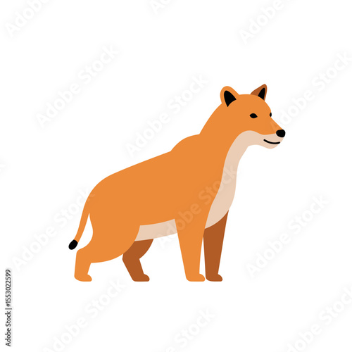 An orange Thylacine, also known as the Tasmanian tiger, standing proudly, with its distinctive stripes and alert expression. It showcases the unique characteristics of this fascinating, now extinct.