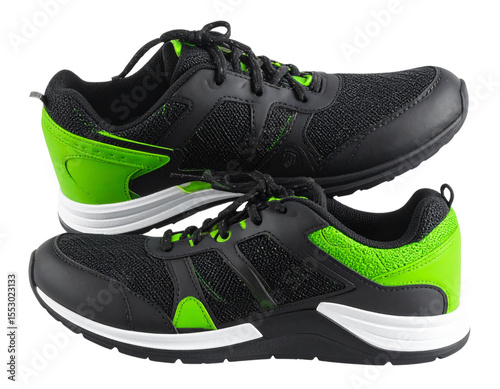 Top view of vibrant running sneakers with untied laces, isolated on transparent background PNG