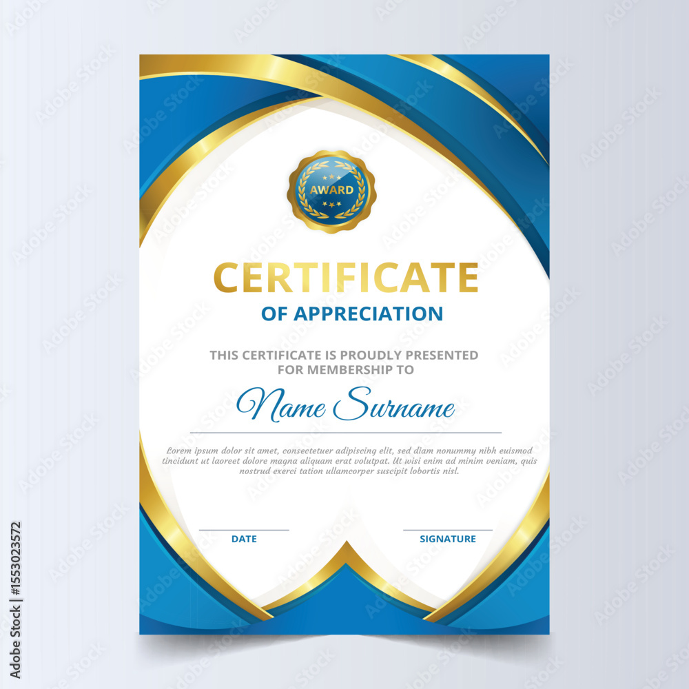 Obraz premium Blue gold stylish certificate template