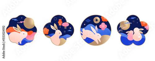 Chinese Mid-Autumn Festival and Korean Chuseok geometric backgrounds
