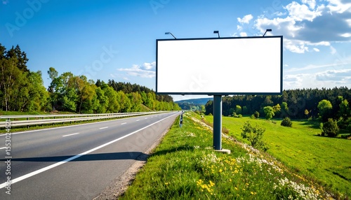 Blank billboard on a rural roadside landscape