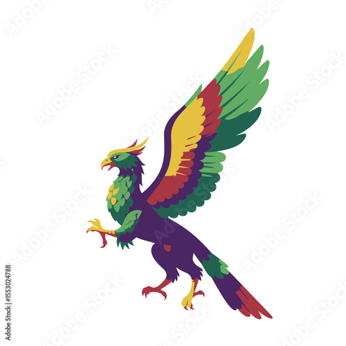 A colorful illustration of a mythical phoenix bird with wings outstretched, a symbol of rebirth and resilience. The phoenix is depicted with vibrant feathers and a powerful pose. 