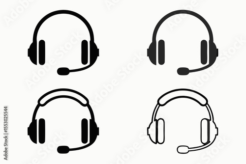Professional Headphone with Mic Vector Illustration for Call Center and Online Communication