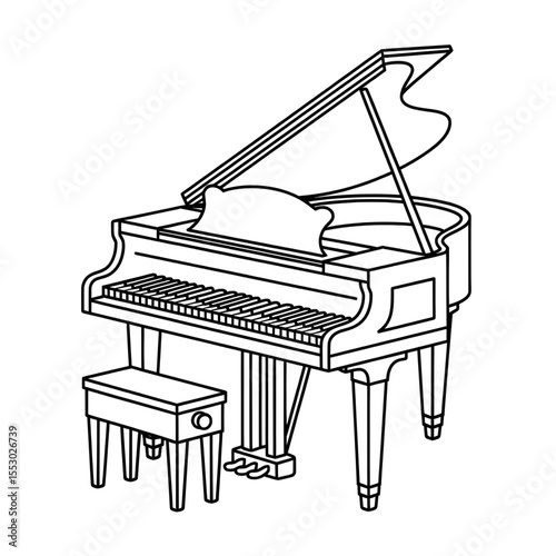 A black and white piano vector style coloring page