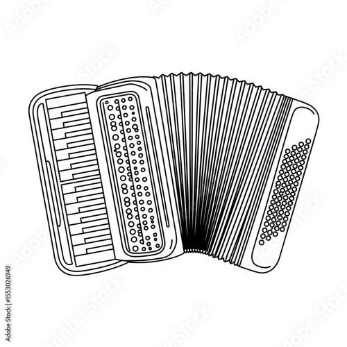 A black and white accordion illustration vector style coloring page 