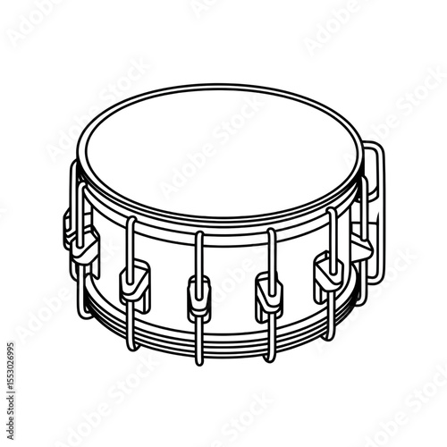 A black and white tambourine illustration vector style coloring page 