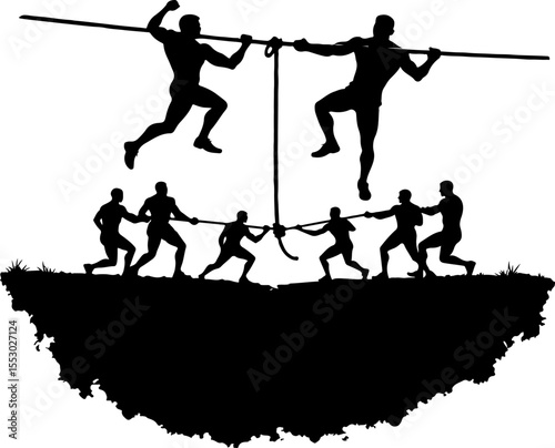 Tug of War Game Silhouettes vector man bundle